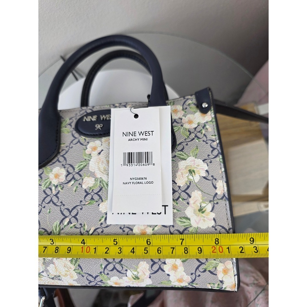Nine West Archy Mini Satchel Navy Floral Logo Crossbody Bag  Flawed Poor - Picture 7 of 9